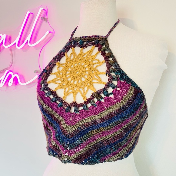 Crocheted Sun Mandala Halter Top - Picture 2 of 3